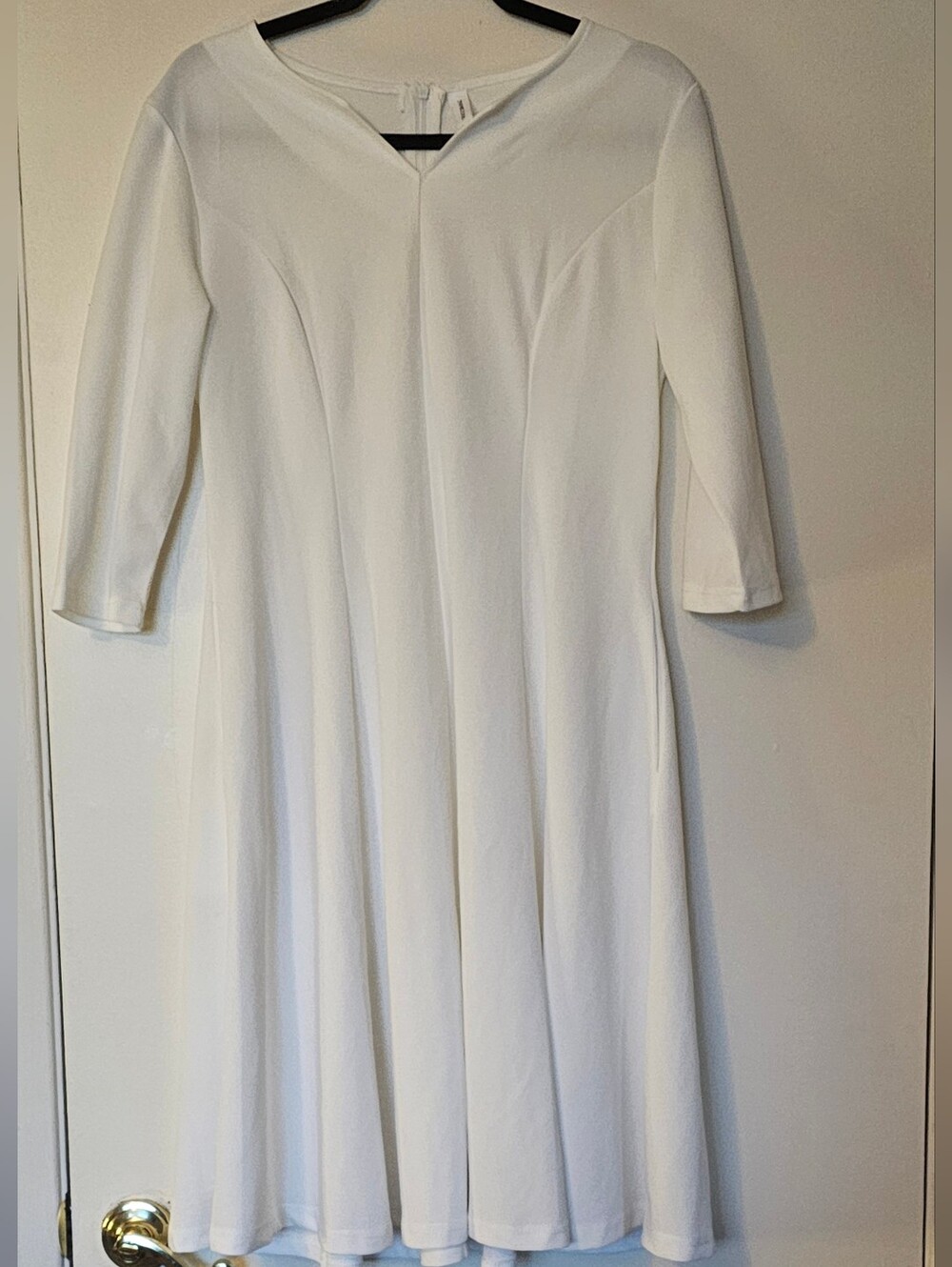 NMODER White A-Line Midi Dress with 3/4 Sleeves